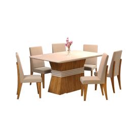 COMEDOR EVEREST C MIEL C/6 SILLAS CRISTAL MARFIM
