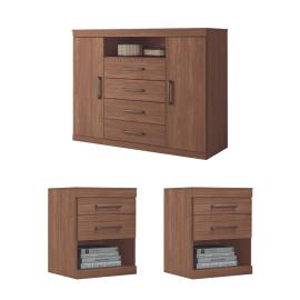 Comoda 4 Cajones 2 Puertas + Mesa De Luz 1 Cajon Flex