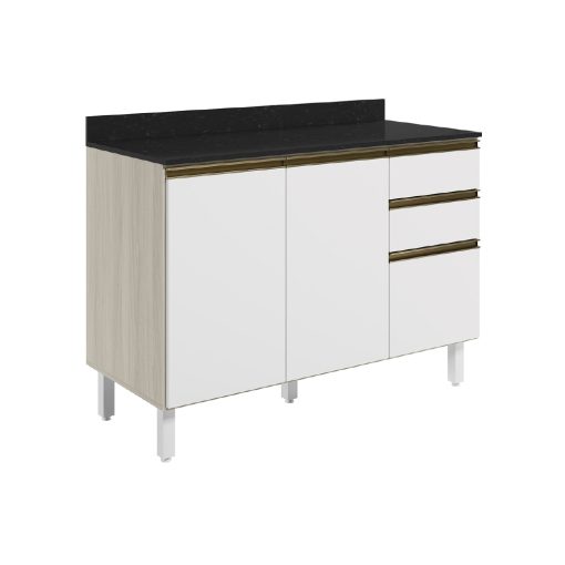 Mueble De Cocina Bajo Mesada 4 Patas 2 Puertas 3 Cajones Blanco