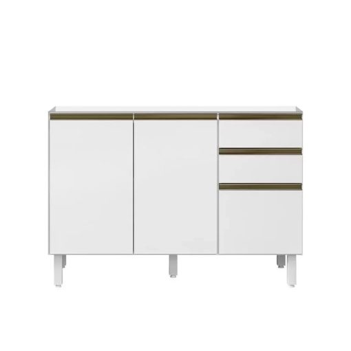 Mueble De Cocina Bajo Mesada 4 Patas 2 Puertas 3 Cajones Blanco - Imagen 2