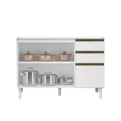 Mueble De Cocina Bajo Mesada 4 Patas 2 Puertas 3 Cajones Blanco - Imagen 3