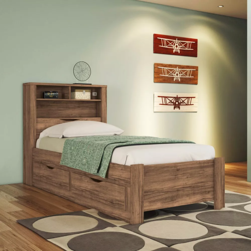 Cama 1 Plaza Con 2 Cajones Y Estanteria Jatoba - Imagen 3