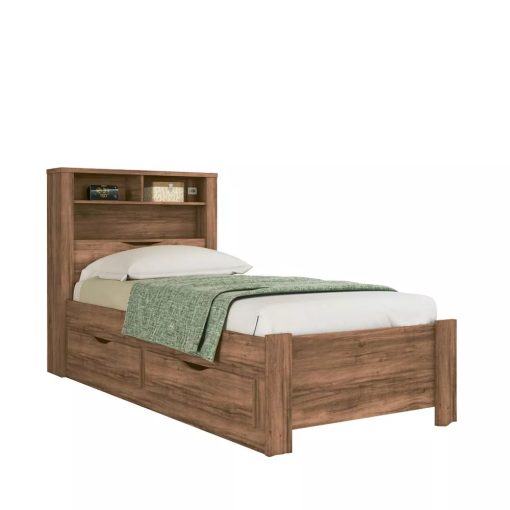 Cama 1 Plaza Con 2 Cajones Y Estanteria Jatoba