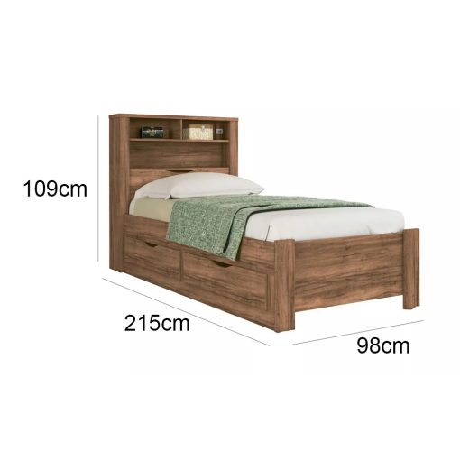 Cama 1 Plaza Con 2 Cajones Y Estanteria Jatoba - Imagen 2
