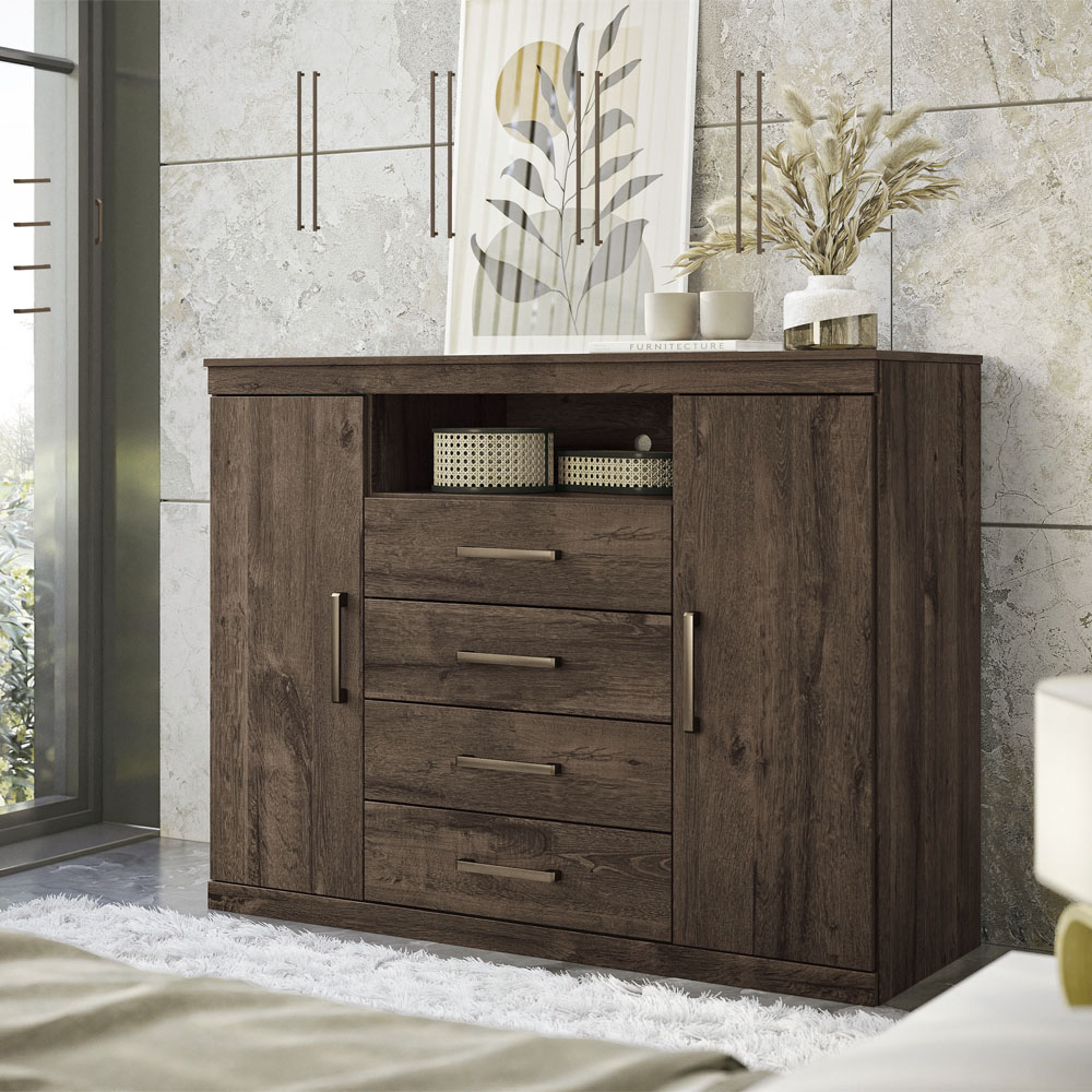 Comodas Cajoneras 2 Puertas 4 Cajones Dormitorio Cafe - Imagen 2