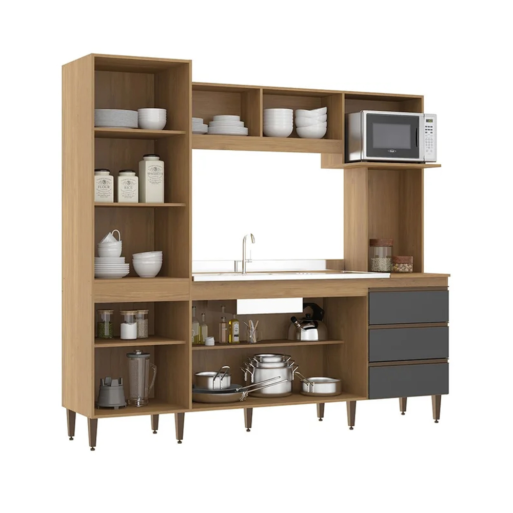 Muebles De Cocina Amoblamiento Completo Kit Multiuso Carvalho Gris - Imagen 3