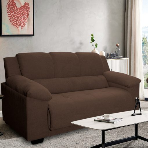 Sillon Sofa Living 3 Cuerpos Tapizado Tela Color Marron - Imagen 2