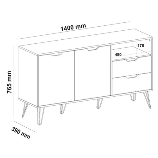 Bargueño Aparador 3 Puertas Linea Nordico Patas De Hierro - Imagen 4