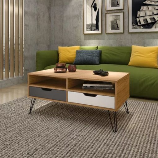 Mesa De Living Mesa Ratona Estilo Nordico 2 Cajones - Imagen 2