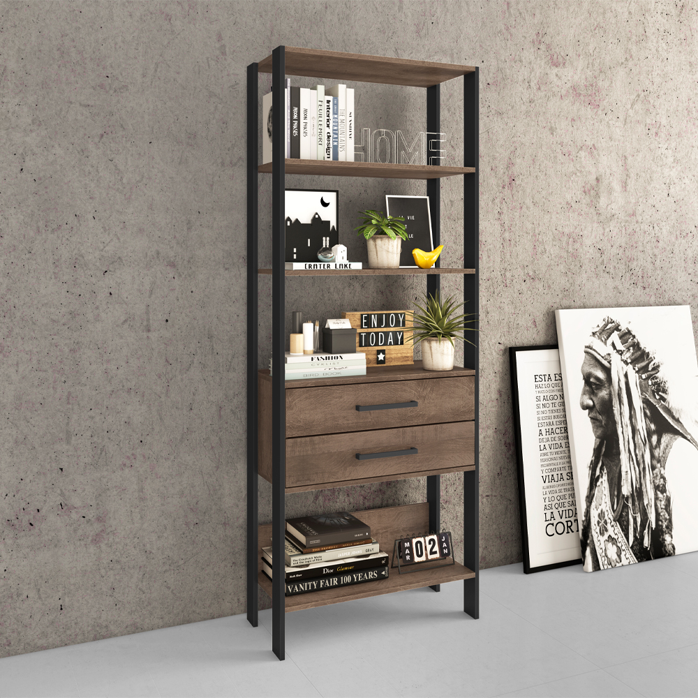 Estanteria Biblioteca Multiuso 5 Estantes 2 Cajones - Imagen 3