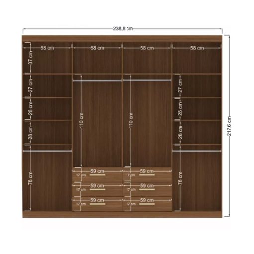 Ropero Placard 8 Puertas 6 Cajones Dormitorio Master Jatoba - Imagen 4