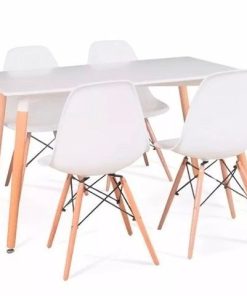 Juego Comedor Eames Mesa 4 Sillas Mdf Blanco