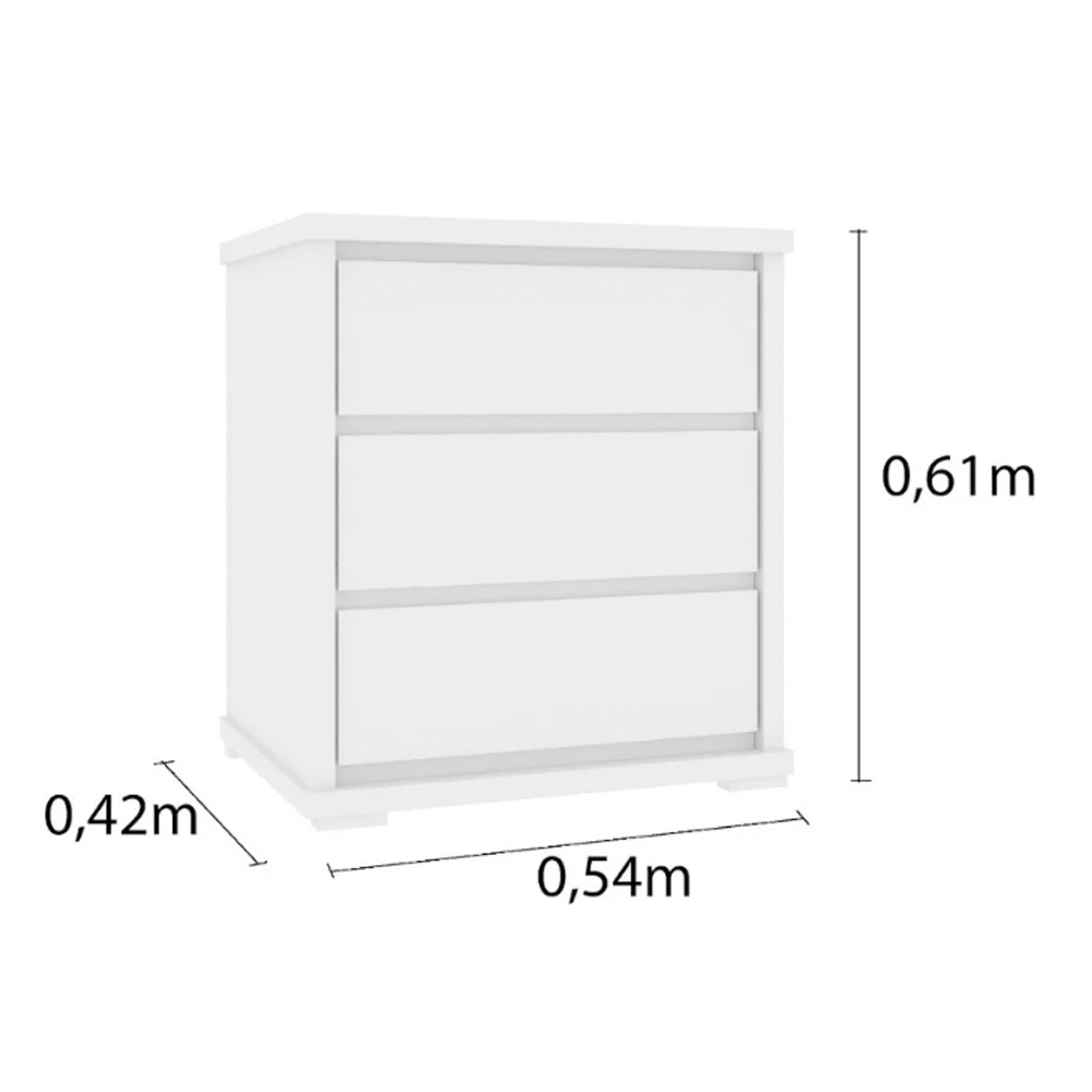 Mesa De Luz Alta 3 Cajones Dormitorio 100% Mdf Blanco - Imagen 2