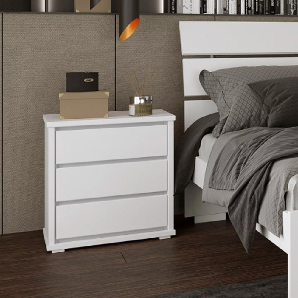 Mesa De Luz Alta 3 Cajones Dormitorio 100% Mdf Blanco - Imagen 3