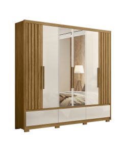 Ropero 6 Puertas Batientes 5 Cajones 2 Espejos Freijo Off White