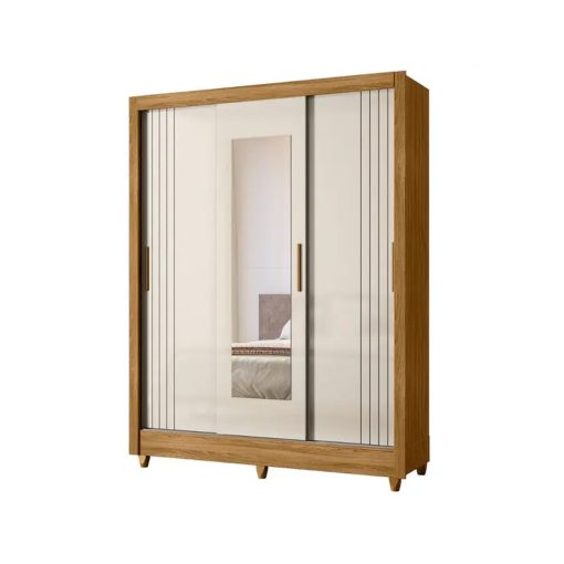 Ropero 3 Puertas Corredizas 2 Cajones Con Espejo Bolivia Freijo Off White