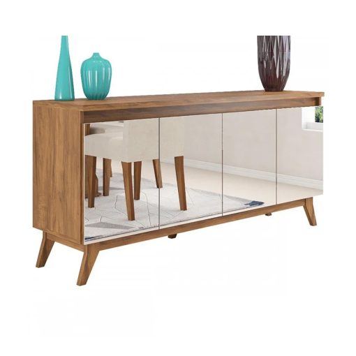 Buffet Aparador Glamour 4 Puertas Espejadas Miel Con Patas