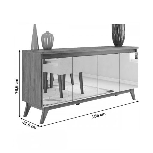 Buffet Aparador Glamour 4 Puertas Espejadas Miel Con Patas - Imagen 2