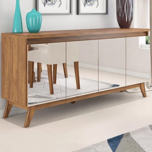 Buffet Aparador Glamour 4 Puertas Espejadas Miel Con Patas - Imagen 3