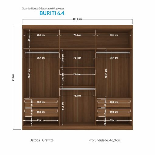 Ropero Armario Placard 6 Puertas 4 Cajones 5 Estantes Mdp - Imagen 3