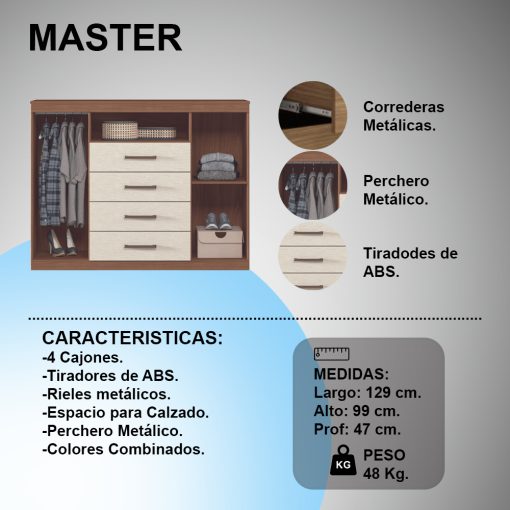 Comodas Cajoneras 2 Puertas 4 Cajones Dormitorio Jatoba Arena - Imagen 4