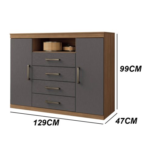 Comodas Cajoneras 2 Puertas 4 Cajones Dormitorio Grafito - Imagen 4