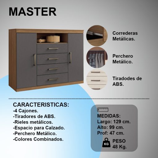 Comodas Cajoneras 2 Puertas 4 Cajones Dormitorio Grafito - Imagen 2