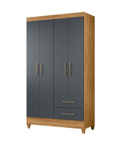 Ropero 4 Puertas 2 Cajones Armario Placard Con Estantes Freijo Gris