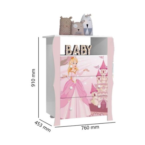 Comoda Para Niños 3 Cajones 1 Estante Infantil Princesa - Imagen 2