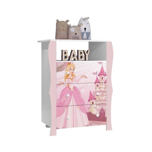 Comoda Para Niños 3 Cajones 1 Estante Infantil Princesa