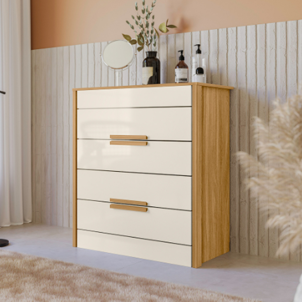 Comoda Cajonera 4 Cajones Correderas Telescópicas Mdp Freijo Off White - Imagen 3