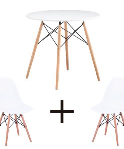 Juego De Comedor Eames Mesa De 0.80 + 2 Sillas Blanco