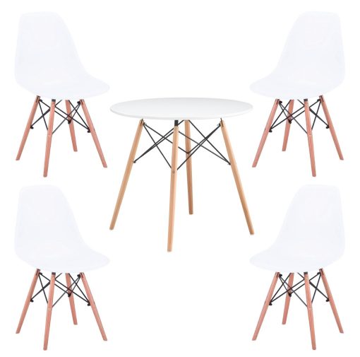 Juego De Comedor Eames Mesa De 0.80 + 4 Sillas Blanco