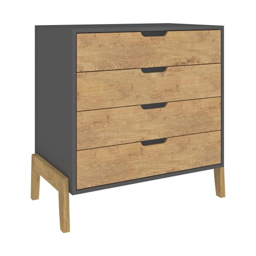 Comoda 4 Cajones Frente De Madera Y Patas Estilo Retro Grafito