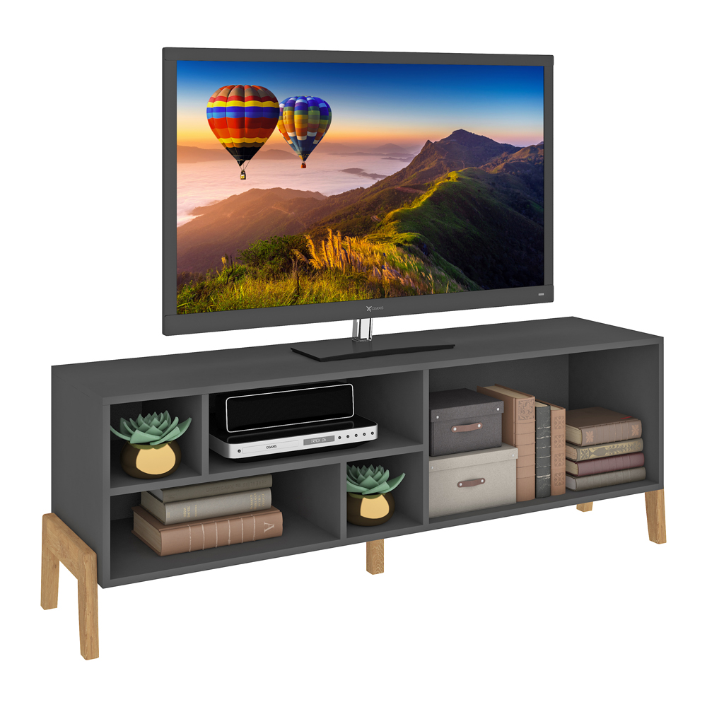 Rack 2 Puertas Frente De Madera Patas De Madera Linea Retro Grafito - Imagen 3