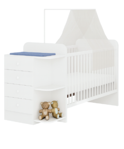 Cuna Dormitorio Infantil 4 Cajones Repisa Blanco 411
