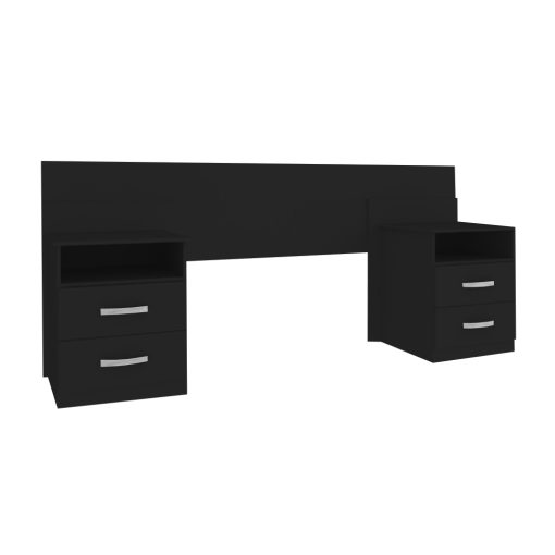 Respaldo Cabecera Mesas De Luz Sommier Colchon Dormitorio Negro