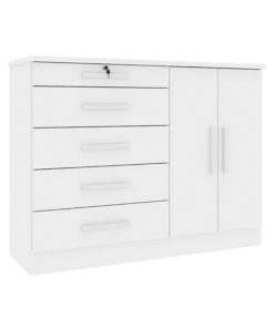 Comoda 5 Cajones 2 Puertas 3 Estantes 100% Mdp Blanco
