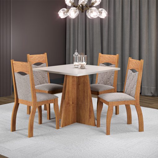 Juego De Comedor 4 Sillas Tapizadas Tapa Rectangular - Imagen 4