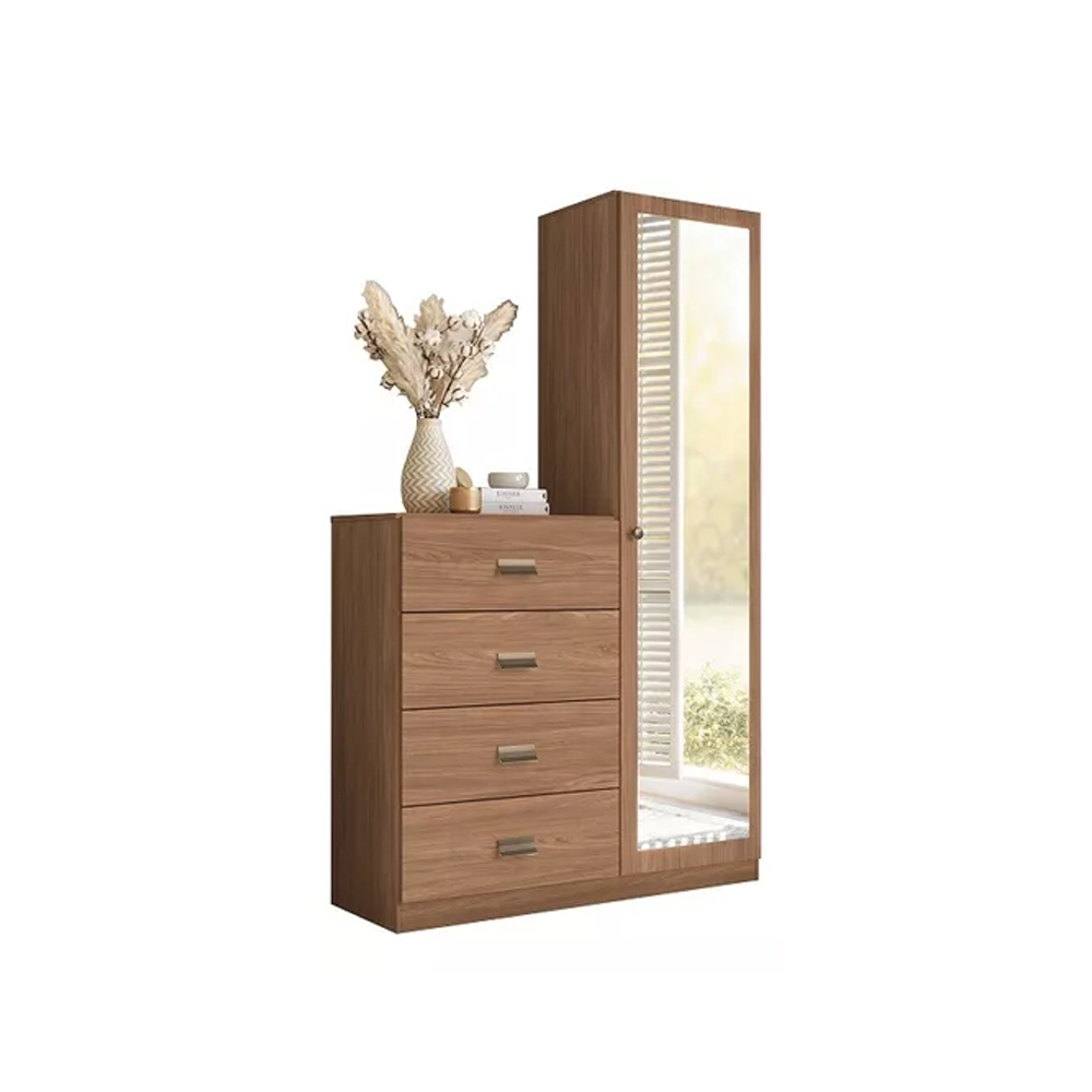Comoda 4 Cajones 1 Puerta Con Espejo Cajonera Dormitorio
