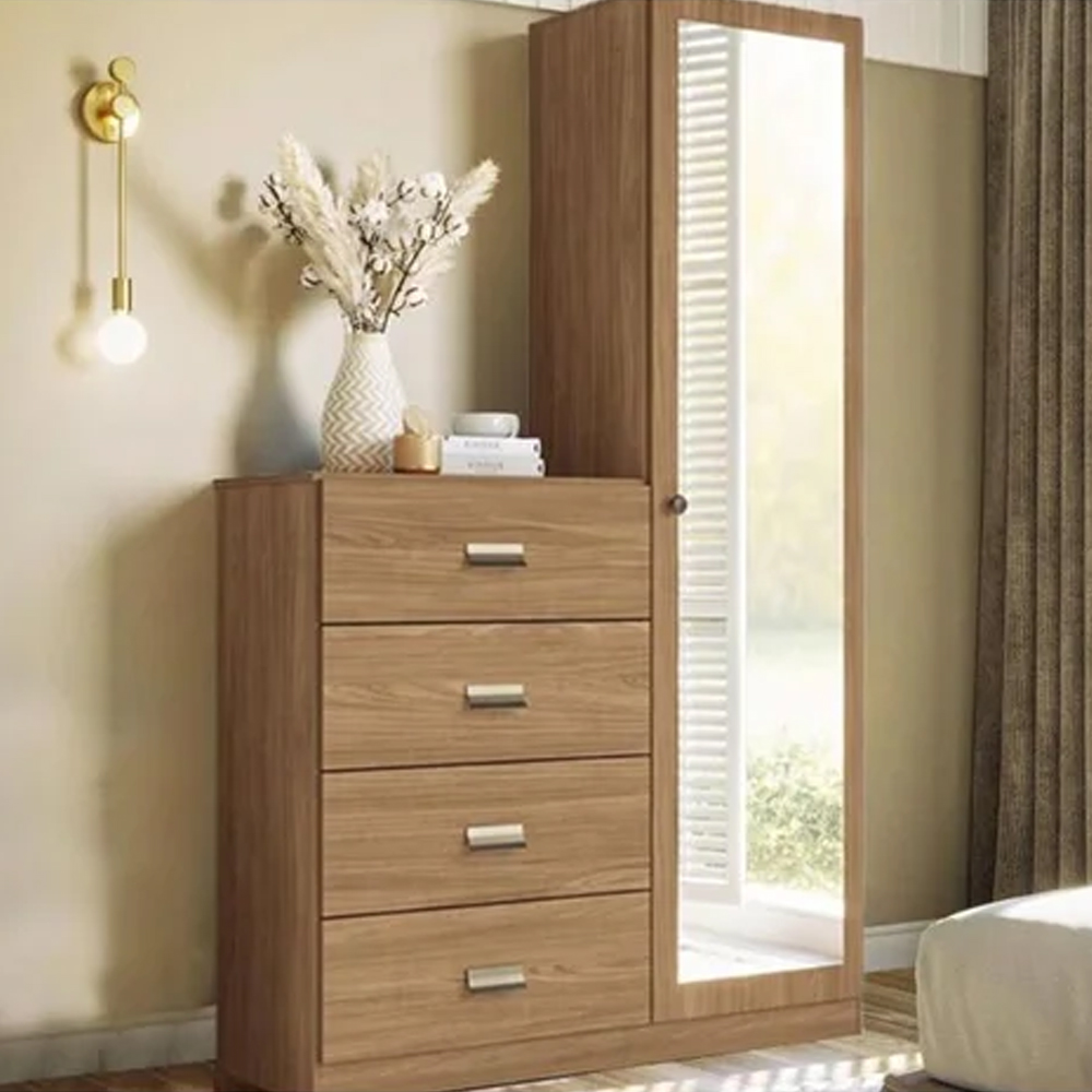 Comoda 4 Cajones 1 Puerta Con Espejo Cajonera Dormitorio - Imagen 3