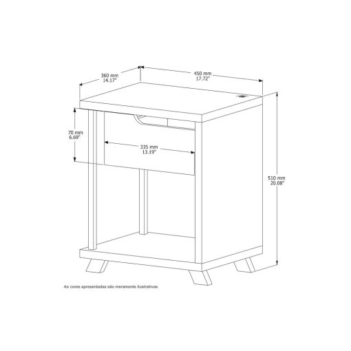 Mesa De Luz Smart 1 Cajon Con Cargador Usb Moderna - Imagen 2