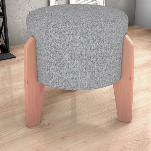 Puff Alto Tapizado Tela Con Patas De Madera - Imagen 4