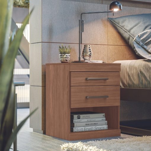 Mesa De Luz Havana Plus 2 Cajones C/rieles Metálicos Jatoba - Imagen 3