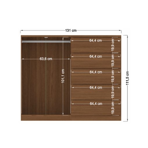 Comoda Cajonera 2 Puertas 5 Cajones 100% Mdp Dormitorio Jatoba Arena - Imagen 3