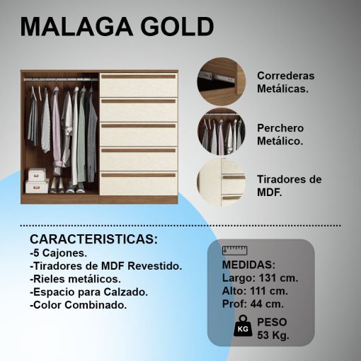 Comoda Cajonera 2 Puertas 5 Cajones 100% Mdp Dormitorio Jatoba Arena - Imagen 4