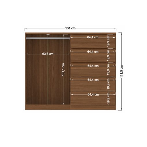 Comoda Cajonera 2 Puertas 5 Cajones 100% Mdp Dormitorio Jatoba - Imagen 2