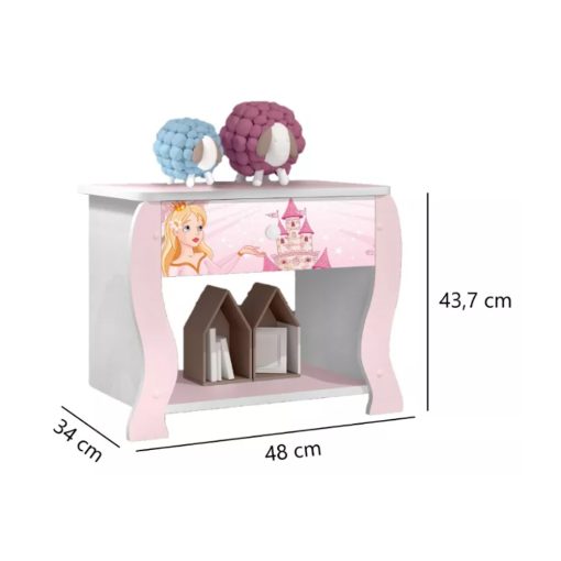 Mesa De Luz Para Niños 1 Cajon Diseño Princesa - Imagen 2