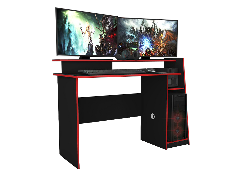 Combo Gamer Silla Con Almohadones + Escritorio Con Estantes