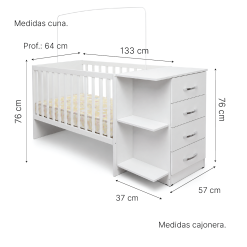 Alternative view of Cuna Dormitorio Infantil 4 Cajones Repisa Blanco 411